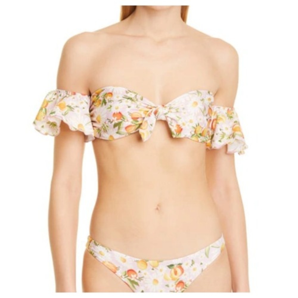 FARM RIO Tangerine Dream Flutter Sleeve Bikini Top Medium Pink Floral Ruffle - Picture 1 of 13